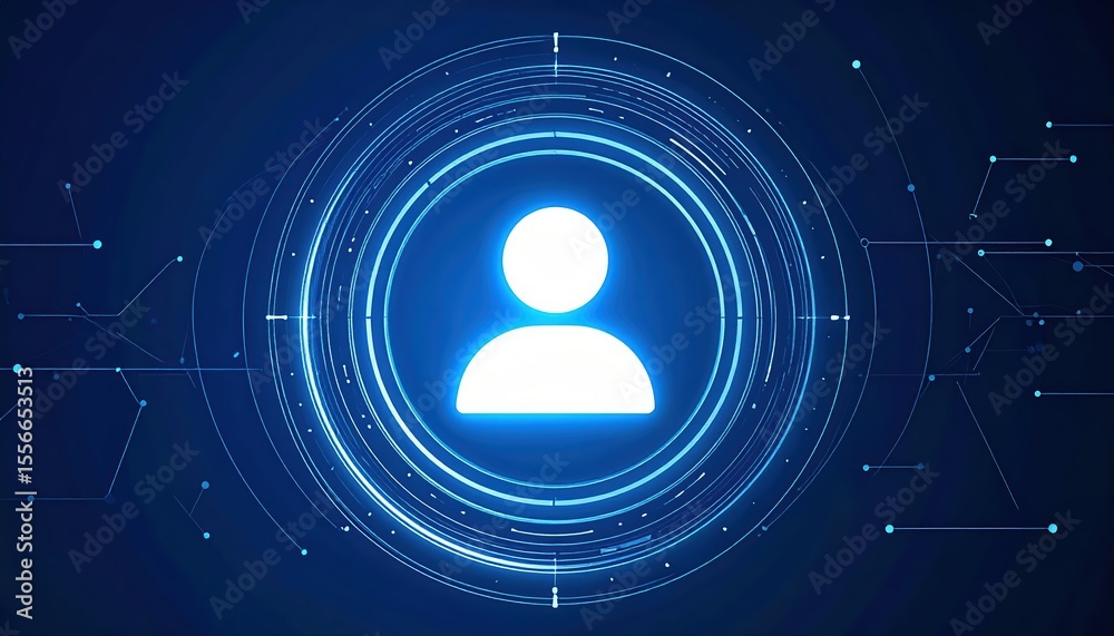 Poster digital user profile icon with bright blue abstract technology background featu data circles and con