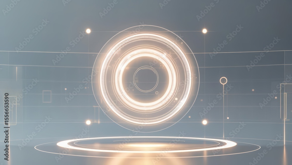 Poster futuristic glowing circular interface with digital elements representing technology innovation and a
