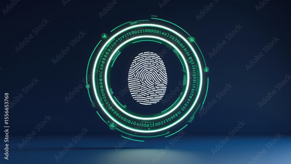 Poster digital fingerprint scanner abstract illustration of biometric identification technology with futuri