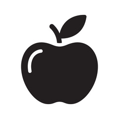 Solid glyph vector icon of a whole apple with a leaf representing a fresh organic fruit for a healthy diet and natural vitamin nutrition