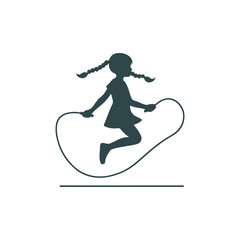 Girl with pigtails jumping rope