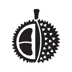 Solid glyph vector icon of a smelly durian fruit with a cross section representing an exotic tropical food from Southeast Asia with a spiky husk