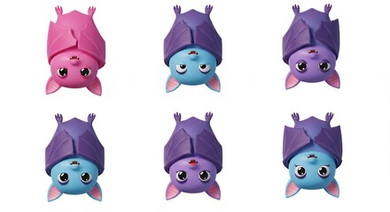 Collection of cartoon bats in pastel colors