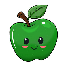 Cartoon illustration of green apple with smiley face