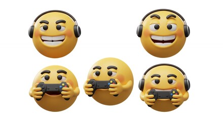 Obraz premium Emoji faces playing video games