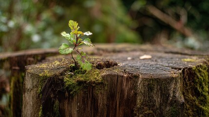 Obraz premium Young tree growing from old tree stump.