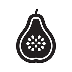 Solid glyph vector icon of a fresh pear fruit with a leaf representing a sweet and healthy food for a balanced diet and organic snack