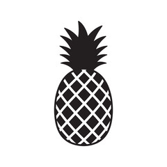 Solid glyph vector icon of a whole pineapple fruit representing a sweet tropical food for a healthy diet and a juicy exotic summer snack