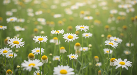 Field of Daisies in Soft Sunlight Numerous white