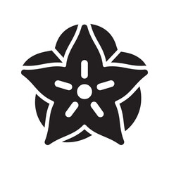 Solid glyph vector icon of a starfruit or carambola sliced to show its shape representing a sweet tropical food and exotic healthy snack