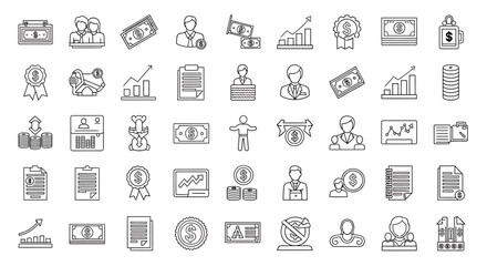 Vector Icons Set of Collection of Business and Finance Line Icons. Vector Illustrations. EPS Editable