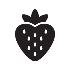 Solid glyph vector icon of a fresh strawberry fruit with seeds representing a sweet red berry for a healthy diet and delicious dessert