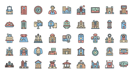 Fototapeta premium Vector Icons Set of Collection of Colorful Flat Design Building Icons. Vector Illustrations. EPS Editable