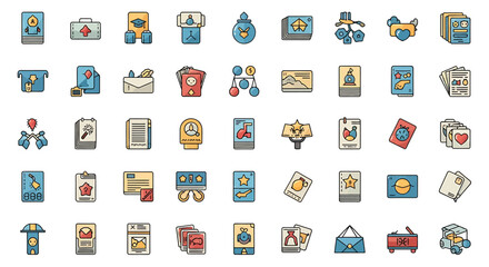 Vector Icons Set of Collection of Colorful Flat Design Icon Set with Black Outlines. Vector Illustrations. EPS Editable