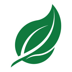Curved green leaf icon with a clean white background for nature and eco friendly designs