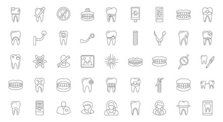 Vector Icons Set of Collection of Dental Icons Teeth Tools and Dental Care Symbols. Vector Illustrations. EPS Editable