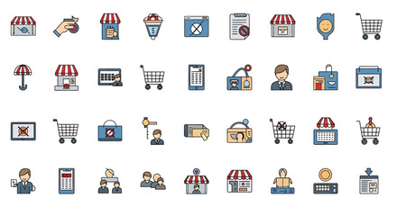 Fototapeta premium Vector Icons Set of Collection of Flat Design Retail and Ecommerce Icons. Vector Illustrations. EPS Editable