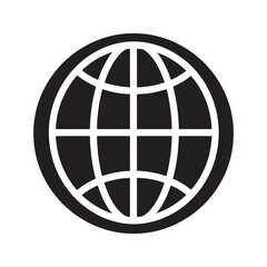 Global solid glyph icon with globe representing world internet network and international communication for business travel and technology connection vector