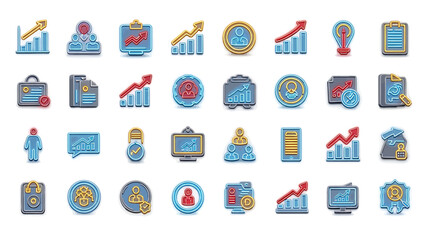 Fototapeta premium Vector Icons Set of Collection of NeonStyle Business Growth Icons. Vector Illustrations. EPS Editable