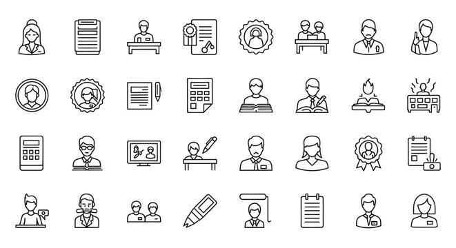 Vector Icons Set of Collection of Outline Business and Education Icons. Vector Illustrations. EPS Editable