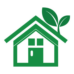 Green house icon with a leaf for a roof representing eco friendly living