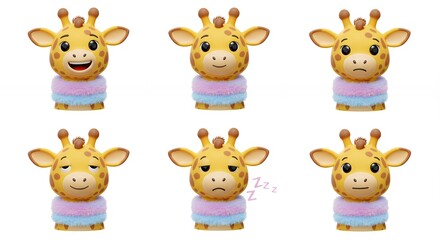 Obraz premium Cute cartoon giraffe figures with various expressions