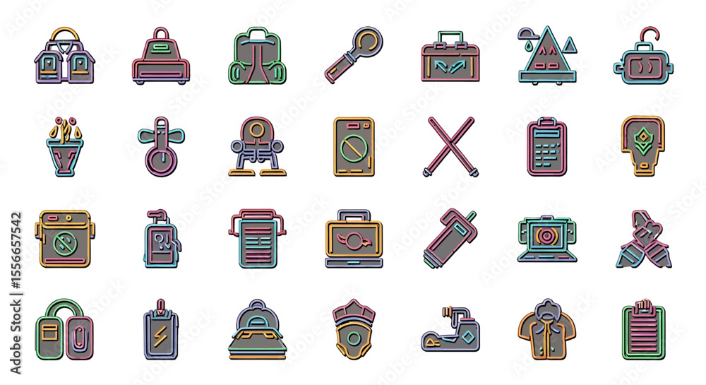 Poster vector icons set of colorful vector icons set various objects and symbols isolated on white. vector 