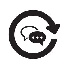 Continuous chat solid glyph icon with refresh arrow for ongoing conversation message history and communication follow up service support symbol vector