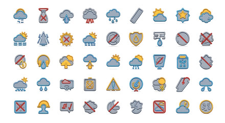 Fototapeta premium Vector Icons Set of Colorful Weather Icons Set with Various Symbols and Conditions. Vector Illustrations. EPS Editable