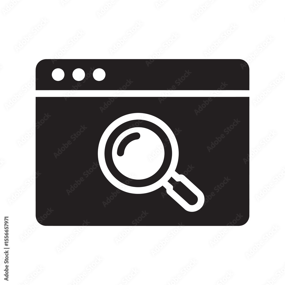 Poster web search solid glyph icon with browser and magnifier for online research internet exploration and 