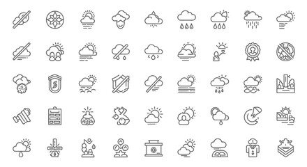 Vector Icons Set of Weather Forecast Outline Icons Set Diverse Meteorological Conditions and Symbols. Vector Illustrations. EPS Editable