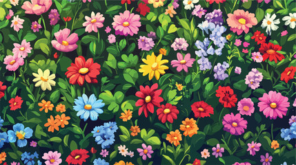 Colorful Garden Flowers Pattern Vector Illustration