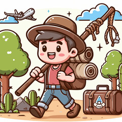 cartoon vector illustration of a person carrying a stick