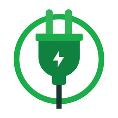 Green electric plug icon with a clean white background for energy and technology