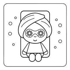 Self-Care Cute & Easy Coloring Book Pages, Cute Girl in Bubble Bath with Candles – Bold Line Self-Care Coloring Page, Easy bold line art, victor art , coloring page, Printable Coloring Pages

