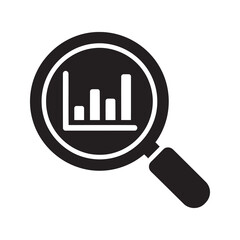 Data analysis solid glyph icon with chart and magnifier for market research financial audit and business statistics report investigation symbol vector