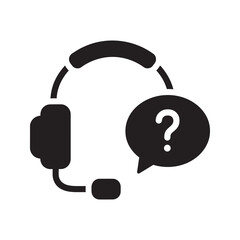 Customer support solid glyph icon with headset and question mark for help desk assistance online consultation and call center operator service vector
