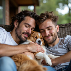 young couple with dog