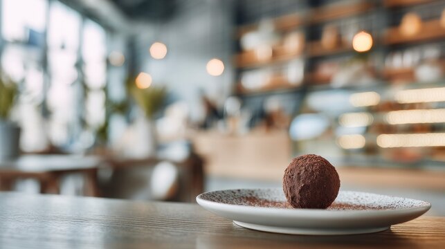 Chocolate truffle on plate in cafe - Powered by Adobe