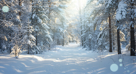 Winter Wonderland Forest Path Sunlight Snowy forest path