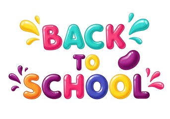 Back to school text with colorful bubble letters isolated on white background