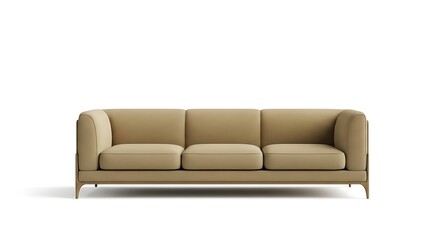 Fototapeta premium Studio Shot of Tan Sofa with Three Cushions on White Background