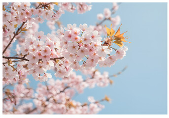 Beautiful Pink Cherry Blossoms Against a Light Blue Sky