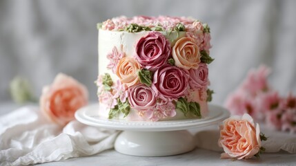 Floral buttercream decorated cake