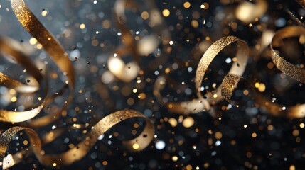 Bunch of gold streamers falling from the sky, creating a festive. isolated-3d-background
