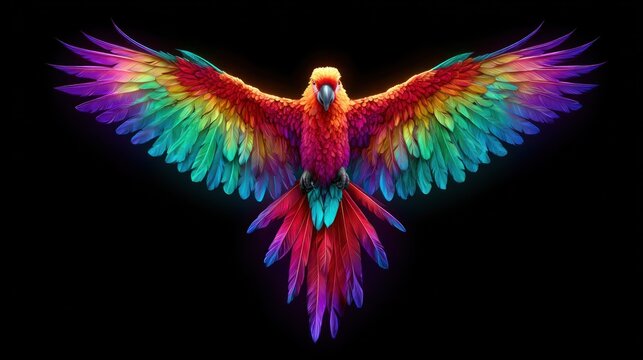 Vibrant parrot in flight against black background