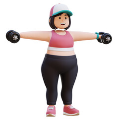 Obraz premium 3D Plus Size Overweight girl in Dumbbell Lateral Raise