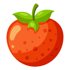 A bright red cartoon strawberry with green leaves and stem isolated on white