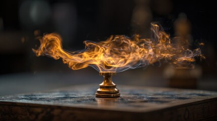 Golden flames on brass pedestal