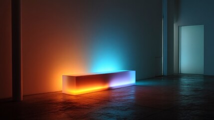Illuminated modern bench in empty space